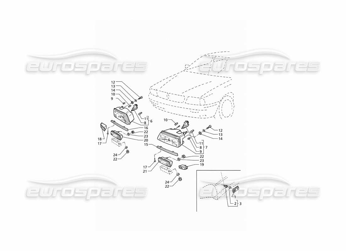 maserati qtp v6 (1996) front lights (rhd) part diagram