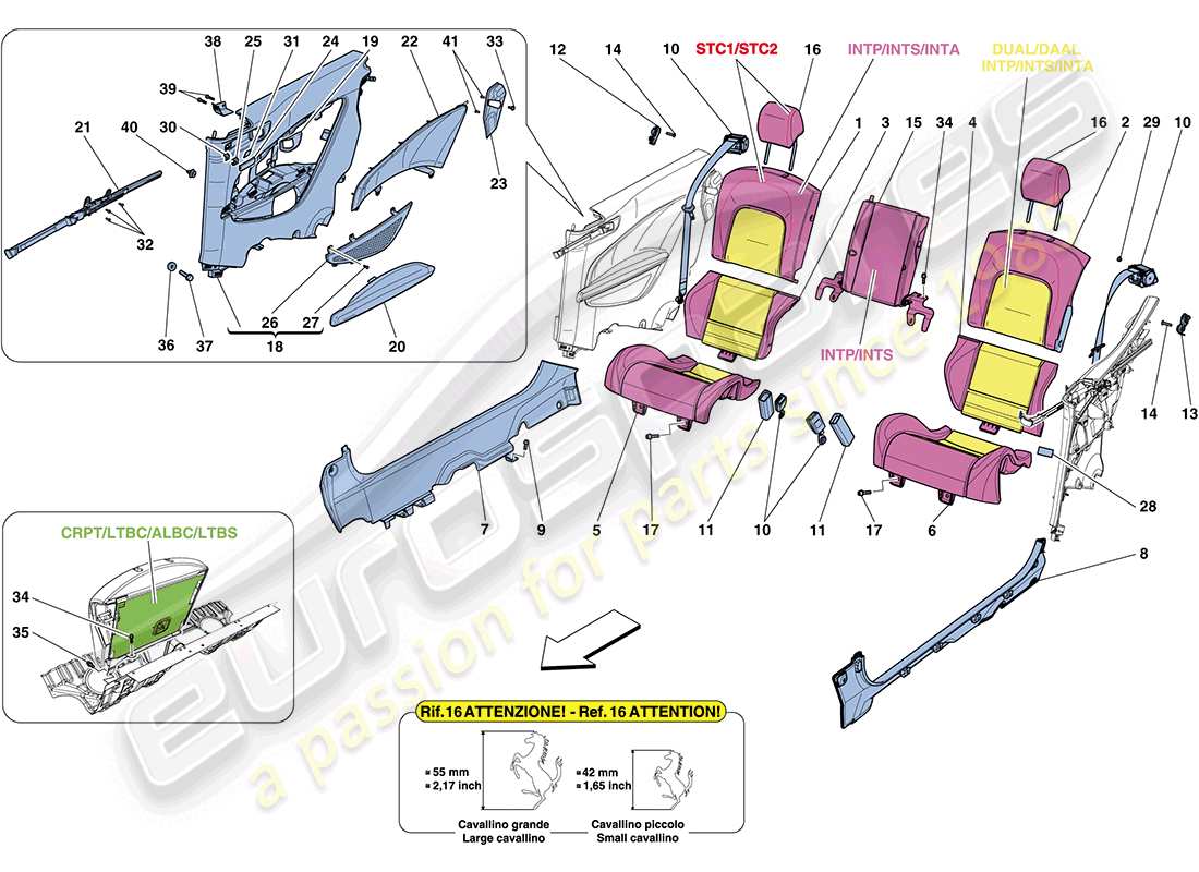 ferrari ff (rhd) rear seat - seat belts - interior trim parts diagram