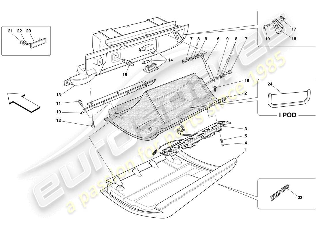 ferrari 599 gto (rhd) glove compartment parts diagram