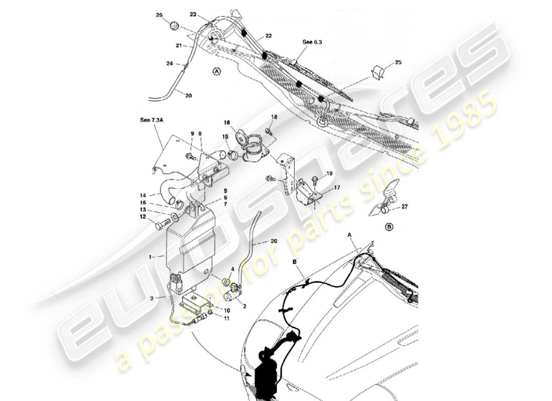 aston martin vanquish (2001) windscreen washers part diagram