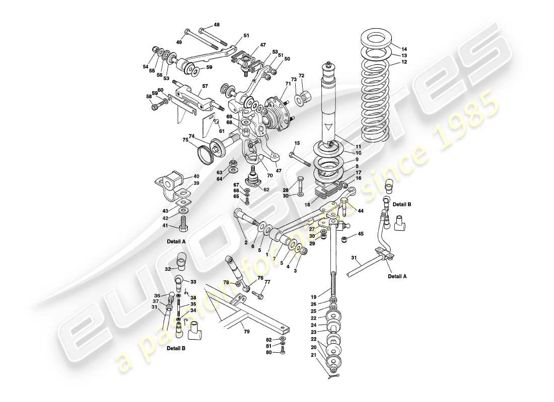 aston martin v8 volante (1997) front suspension part diagram