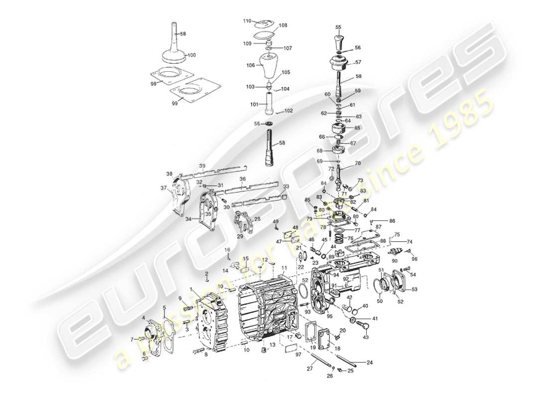 aston martin v8 virage (1999) manual gearbox, casing & selector part diagram