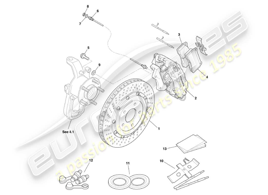 aston martin db7 vantage (2002) front brakes part diagram