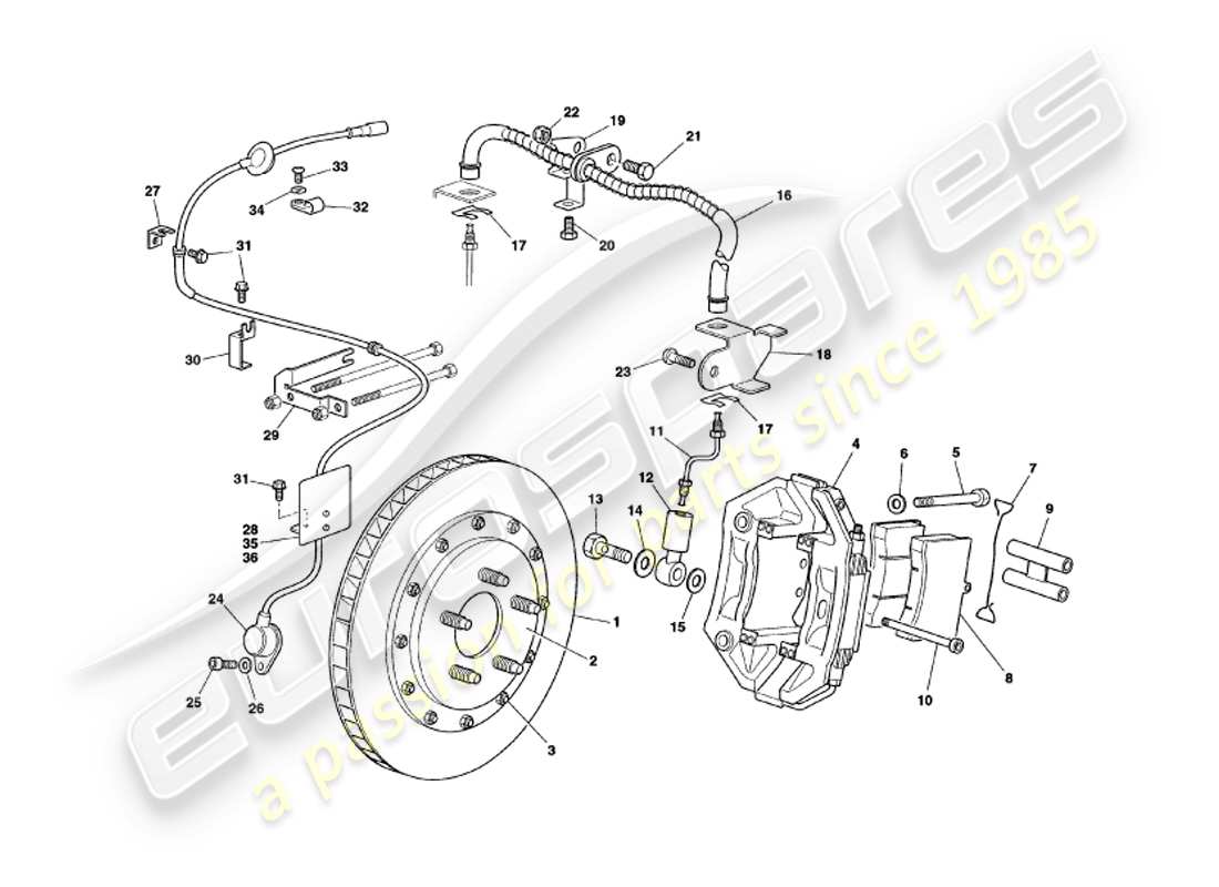 aston martin v8 coupe (1999) front brakes parts diagram