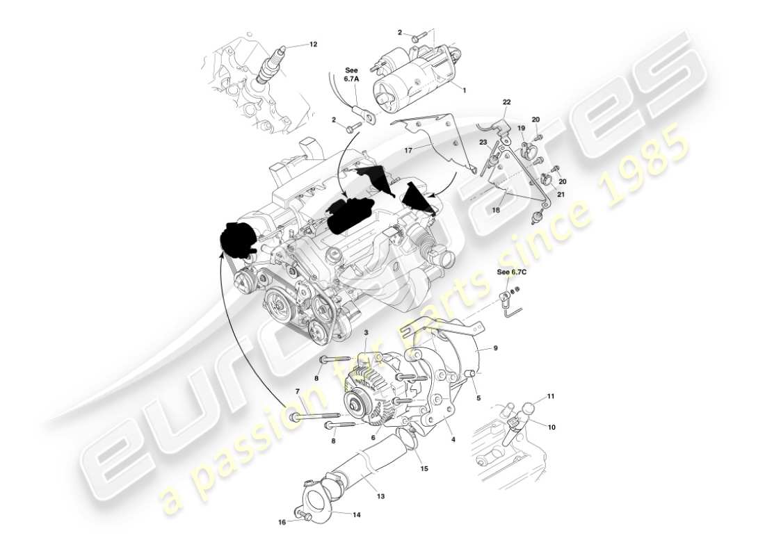 aston martin vanquish (2004) engine electrical components part diagram