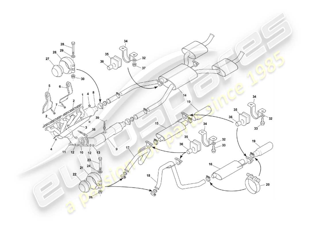 aston martin db7 vantage (2003) exhaust system part diagram