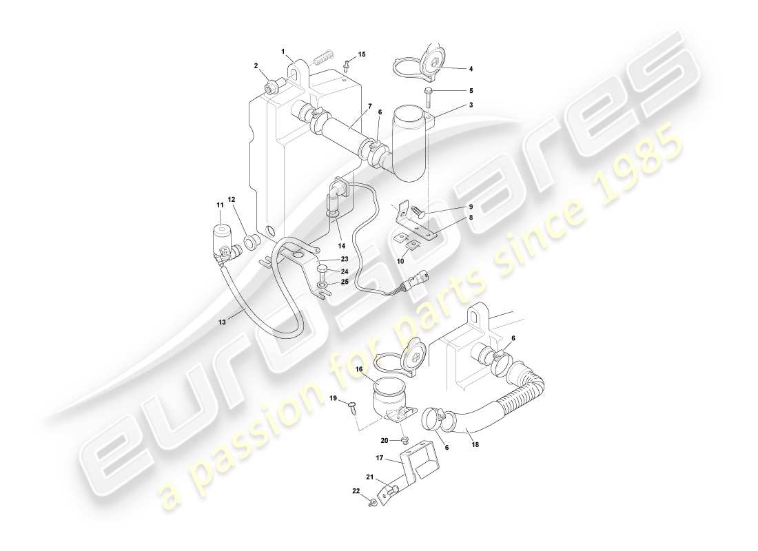 aston martin db7 vantage (2003) windscreen washers part diagram