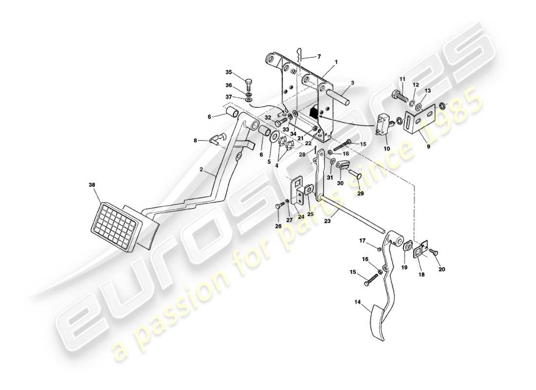aston martin v8 coupe (1999) pedal gear parts diagram