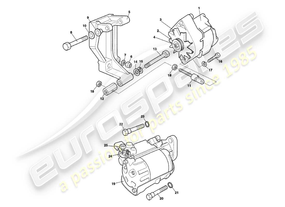 aston martin v8 volante (1998) generator, starter & air pump part diagram