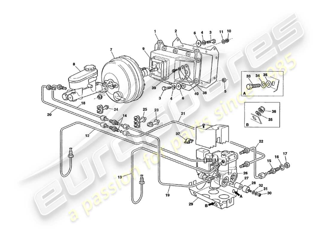 aston martin v8 volante (1998) servo & modulator part diagram