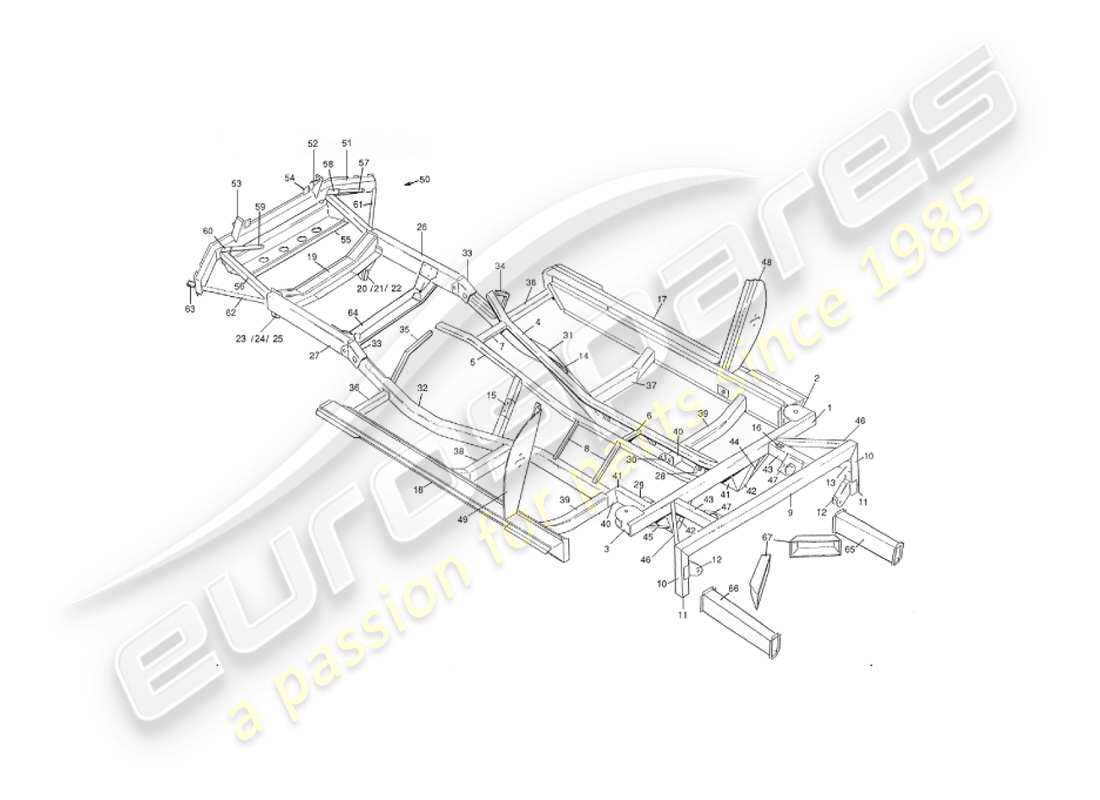 aston martin v8 virage (2000) chassis frame part diagram