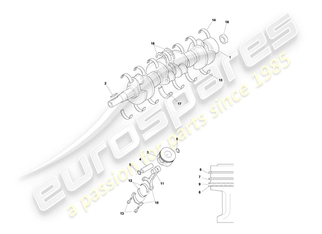 aston martin vanquish (2004) crankshaft, pistons & rods part diagram