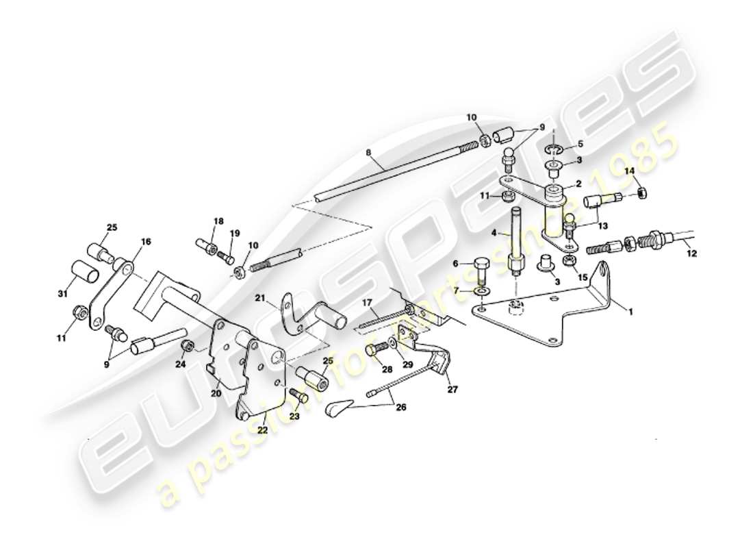 aston martin v8 volante (1997) throttle linkage & controls part diagram