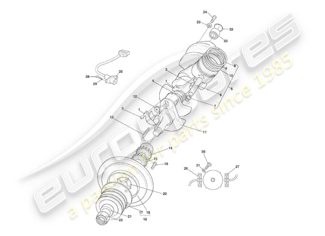 aston martin v8 virage (2000) crankshaft, pistons & rods part diagram