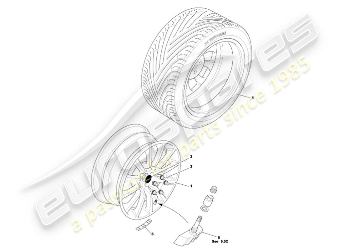 aston martin vanquish (2001) wheels & tyres part diagram