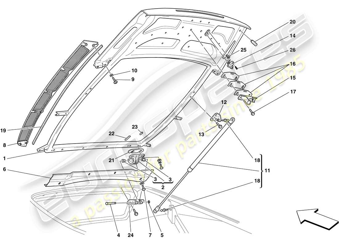 ferrari f430 coupe (usa) engine compartment lid parts diagram