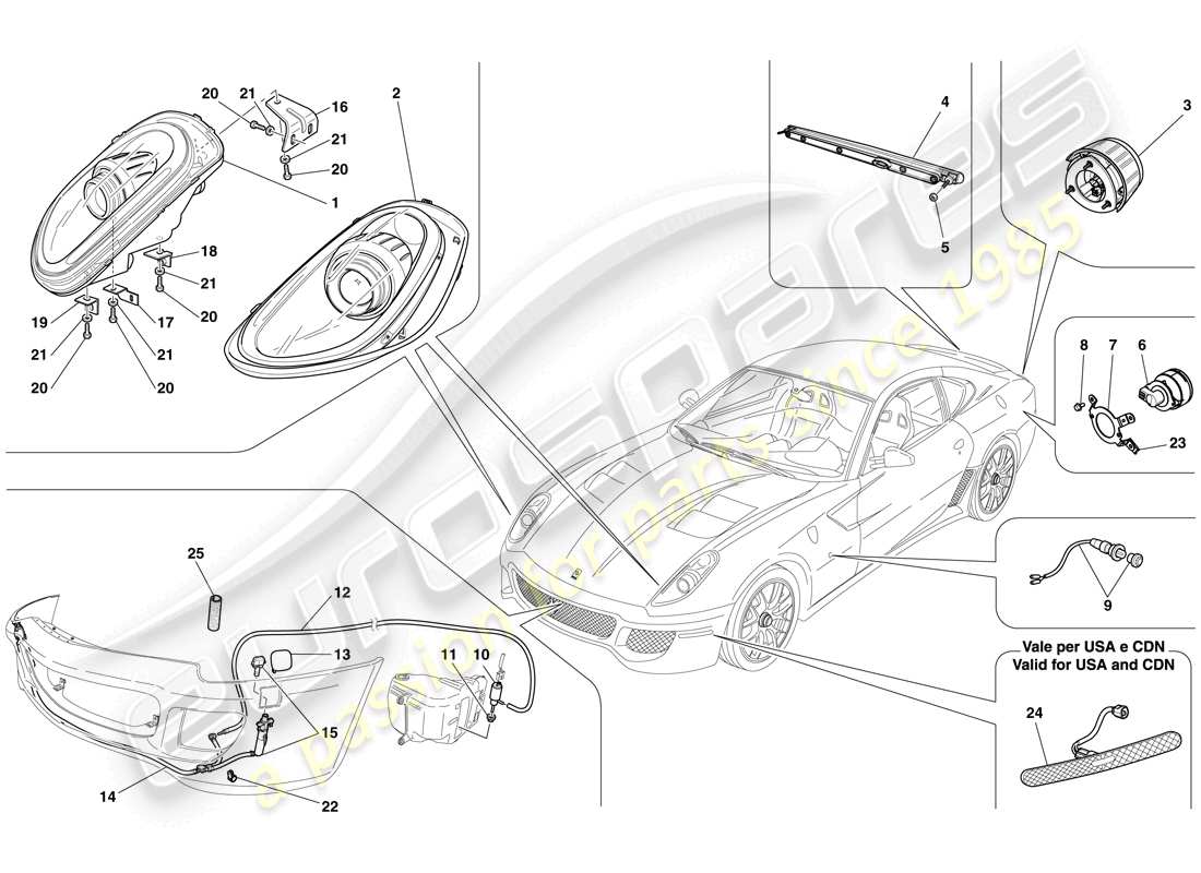 ferrari 599 gto (europe) headlights and taillights parts diagram