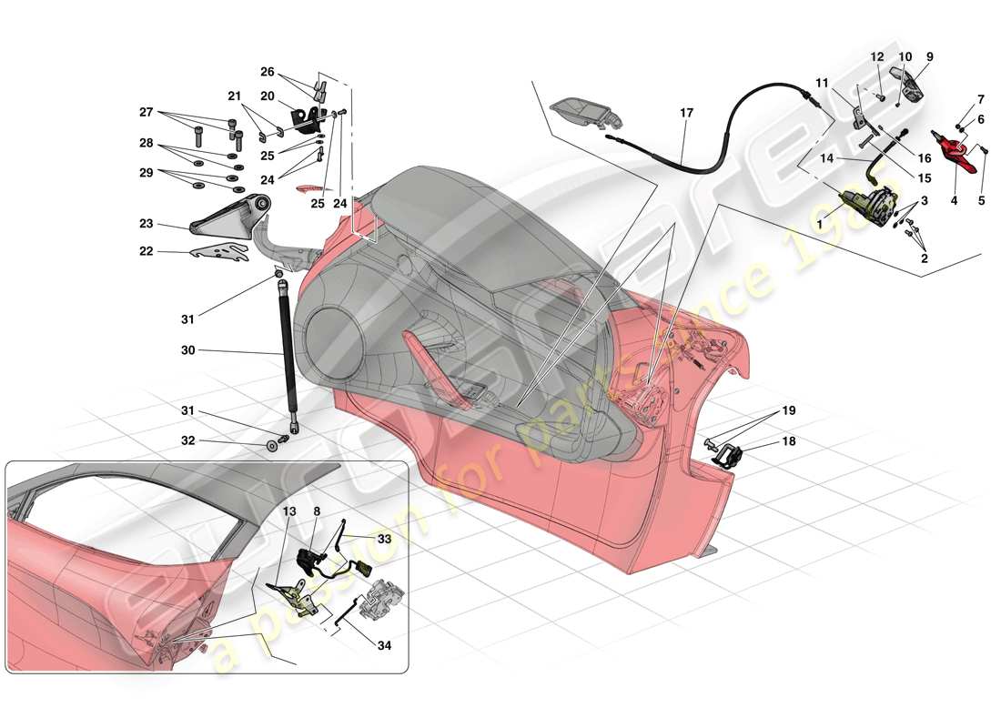 ferrari laferrari (usa) doors - opening mechanisms and hinges part diagram