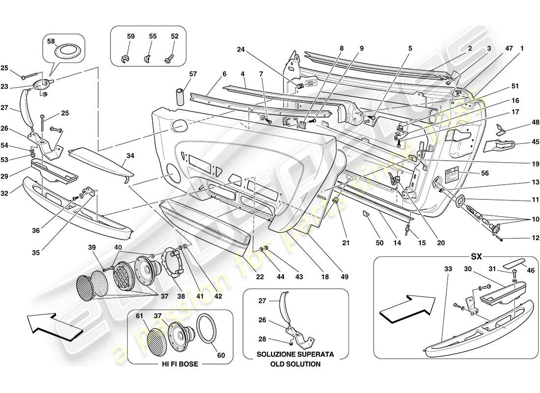 ferrari f430 coupe (europe) doors - substructure and trim part diagram