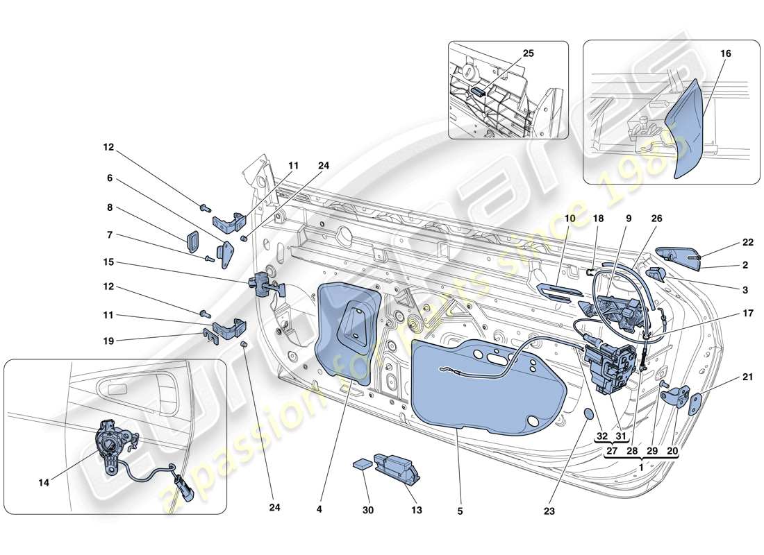 ferrari 458 spider (rhd) doors - opening mechanism and hinges part diagram