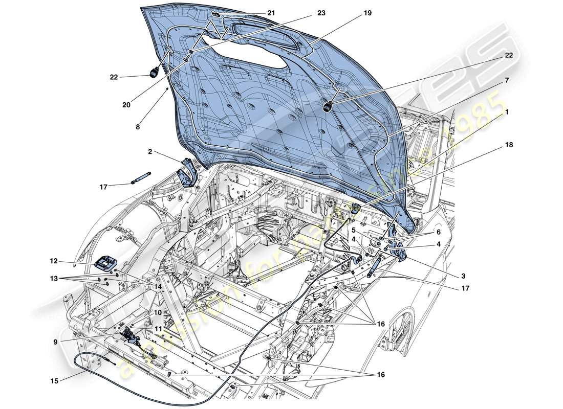 ferrari f12 berlinetta (usa) front lid and opening mechanism part diagram