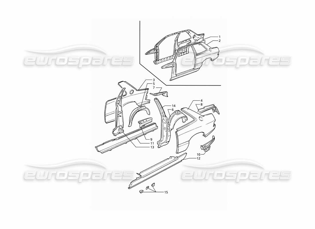 maserati ghibli 2.8 (abs) body shell: outer panels parts diagram