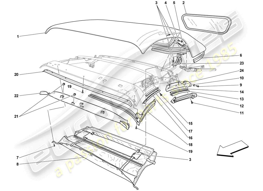 ferrari f430 scuderia spider 16m (europe) roof canvas - seals - mouldings part diagram