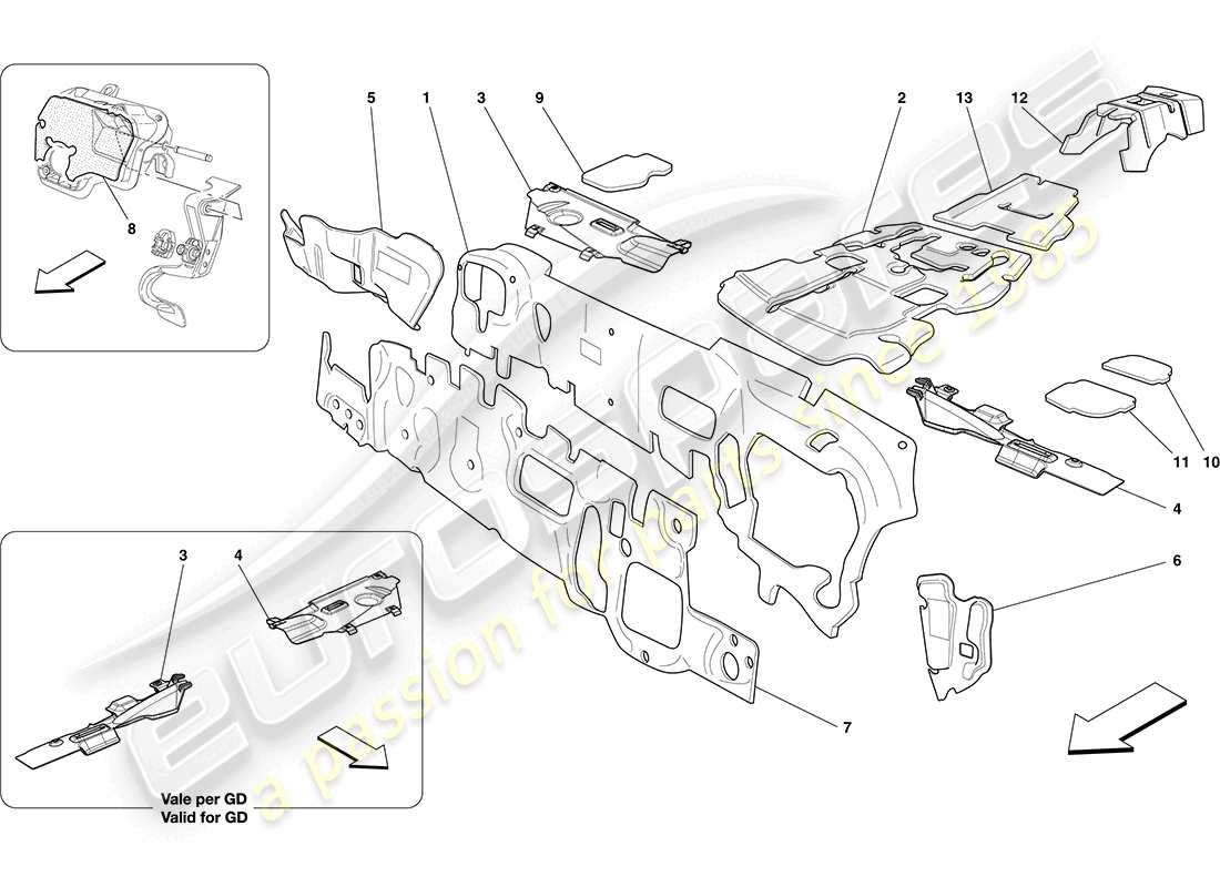 ferrari california (rhd) soundproofing in vehicle part diagram