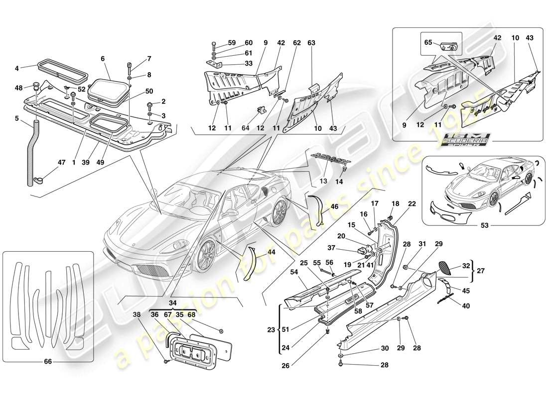 ferrari f430 scuderia spider 16m (usa) shields - external trim parts diagram