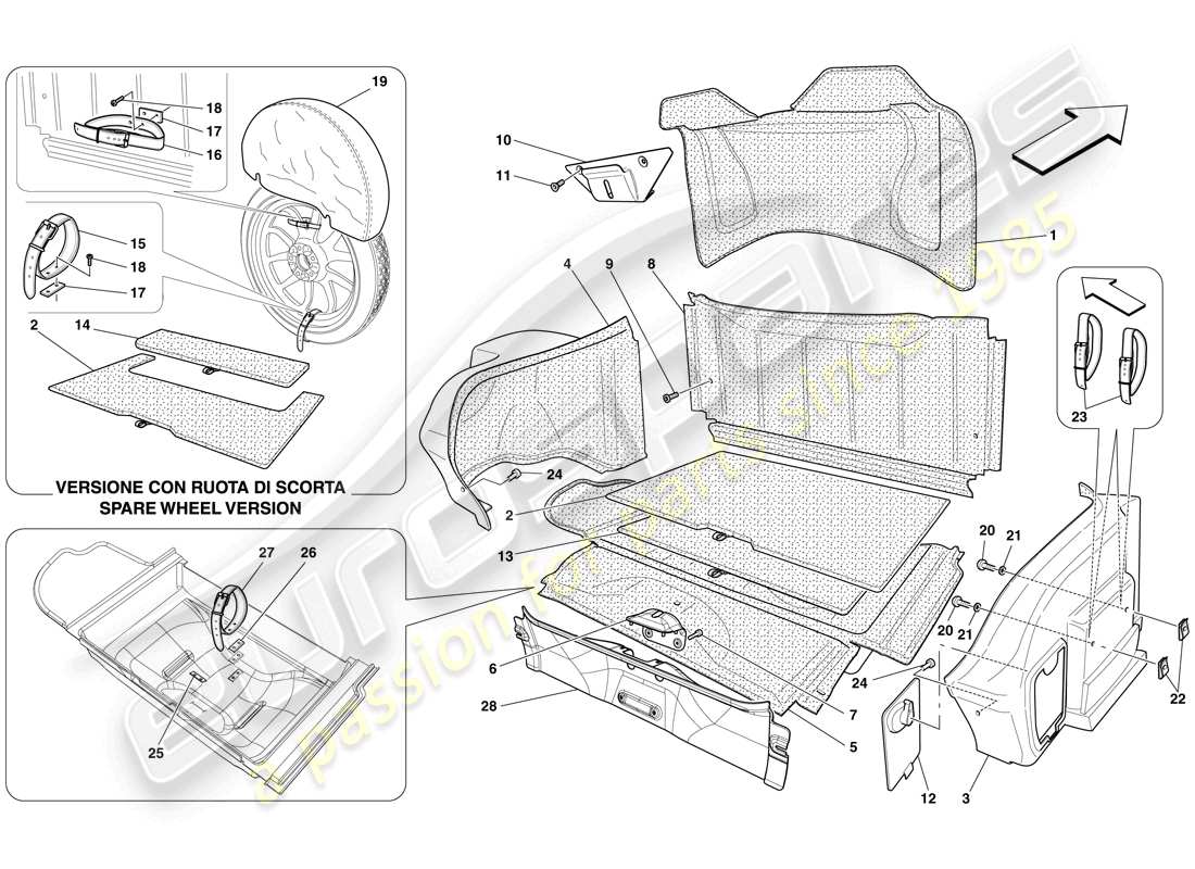 ferrari 599 gto (rhd) luggage compartment trim parts diagram