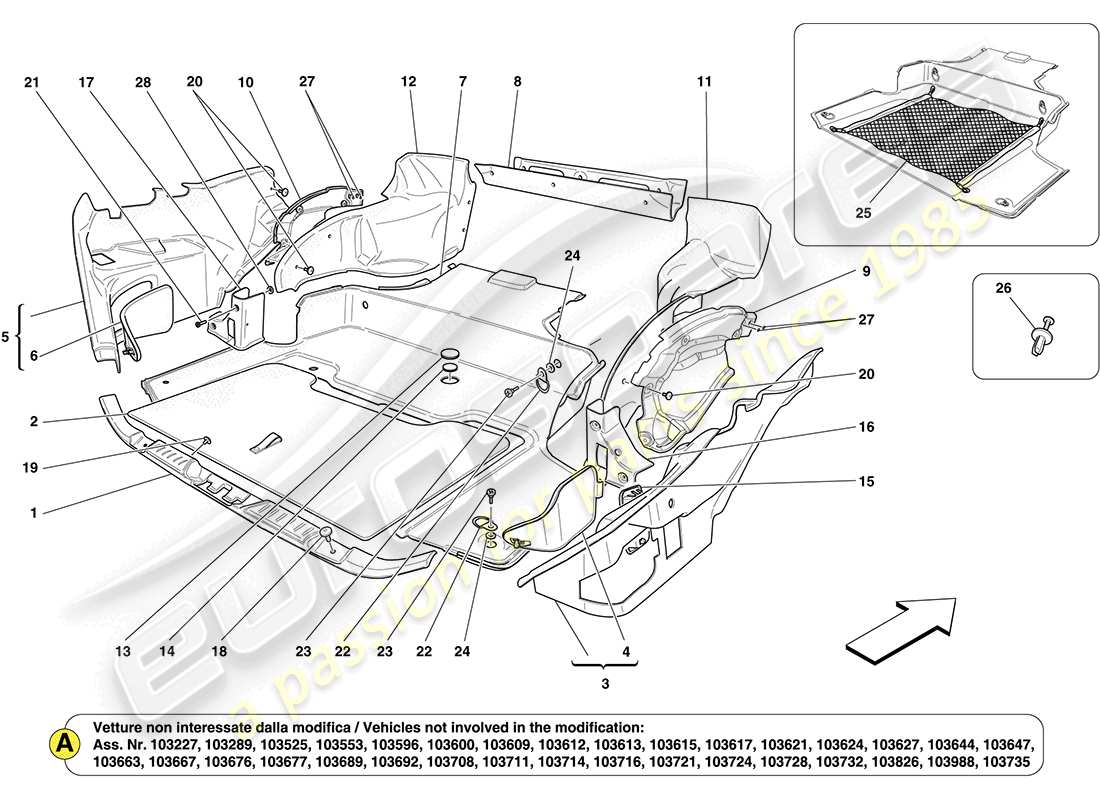 ferrari california (rhd) luggage compartment mats part diagram