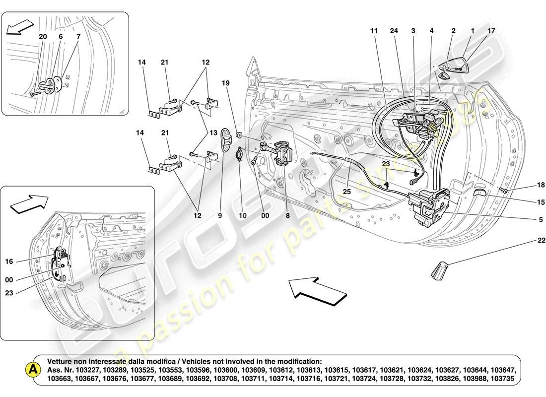 ferrari california (rhd) front doors: mechanisms part diagram