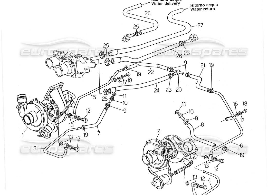 maserati 2.24v water cooled turboblowers part diagram