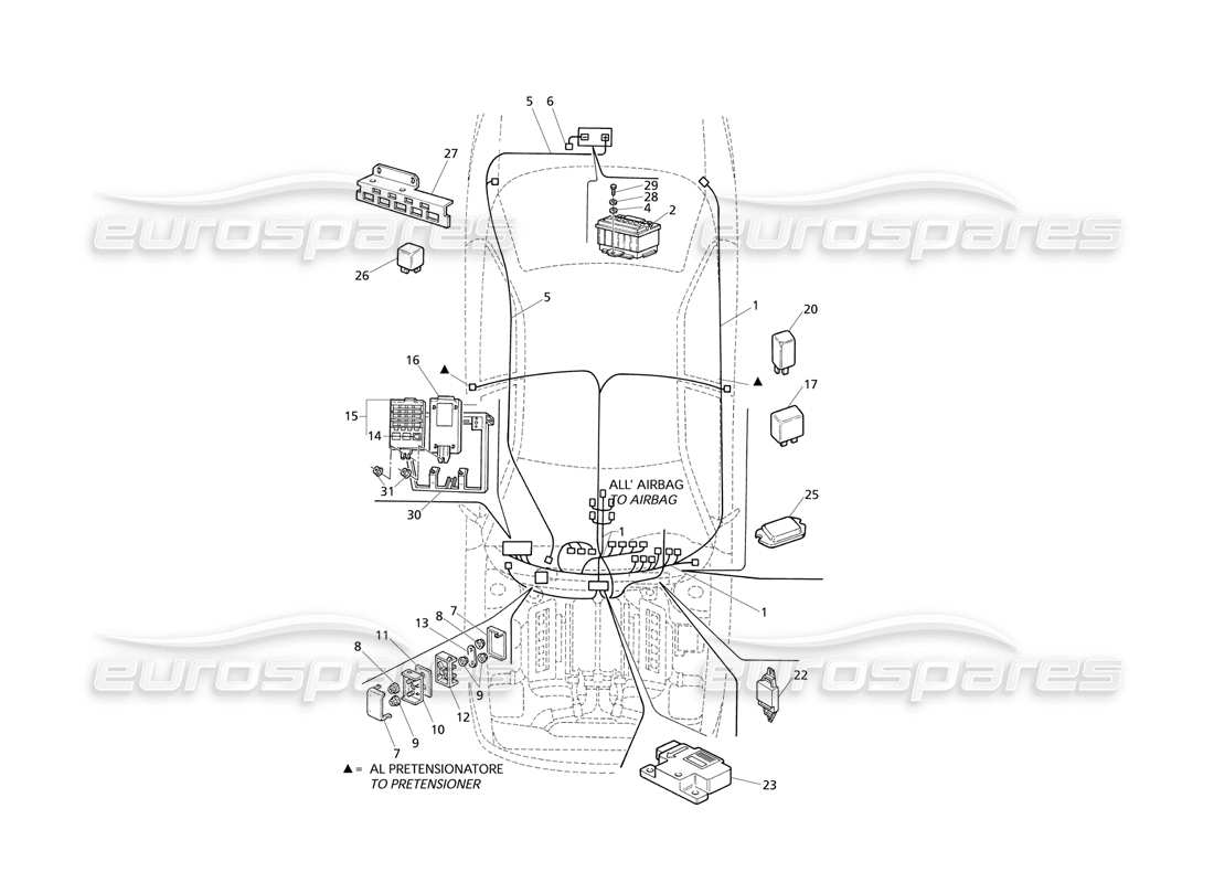 maserati qtp v6 evoluzione elec. system: dashboard and battery part diagram