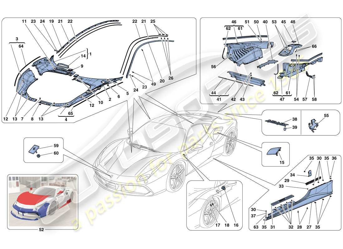 ferrari 488 gtb (europe) shields - external trim parts diagram