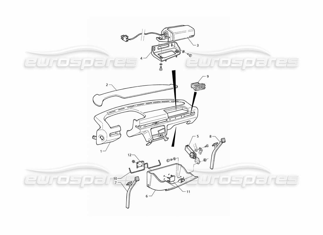 maserati qtp v6 (1996) instrument panel : vehicles with double airbag part diagram