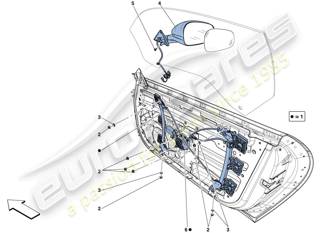 ferrari f12 tdf (usa) doors - power window and rear view mirror parts diagram