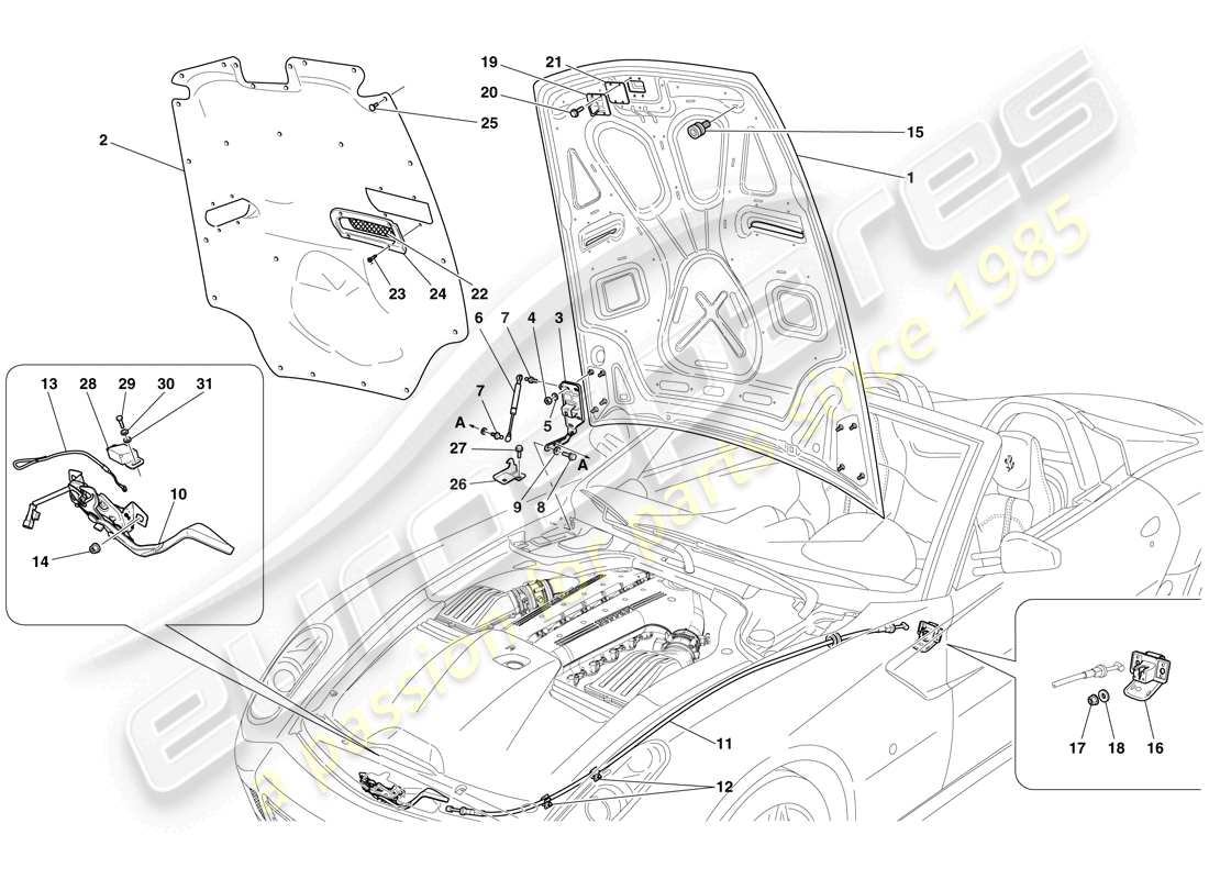ferrari 599 sa aperta (rhd) engine compartment lid parts diagram