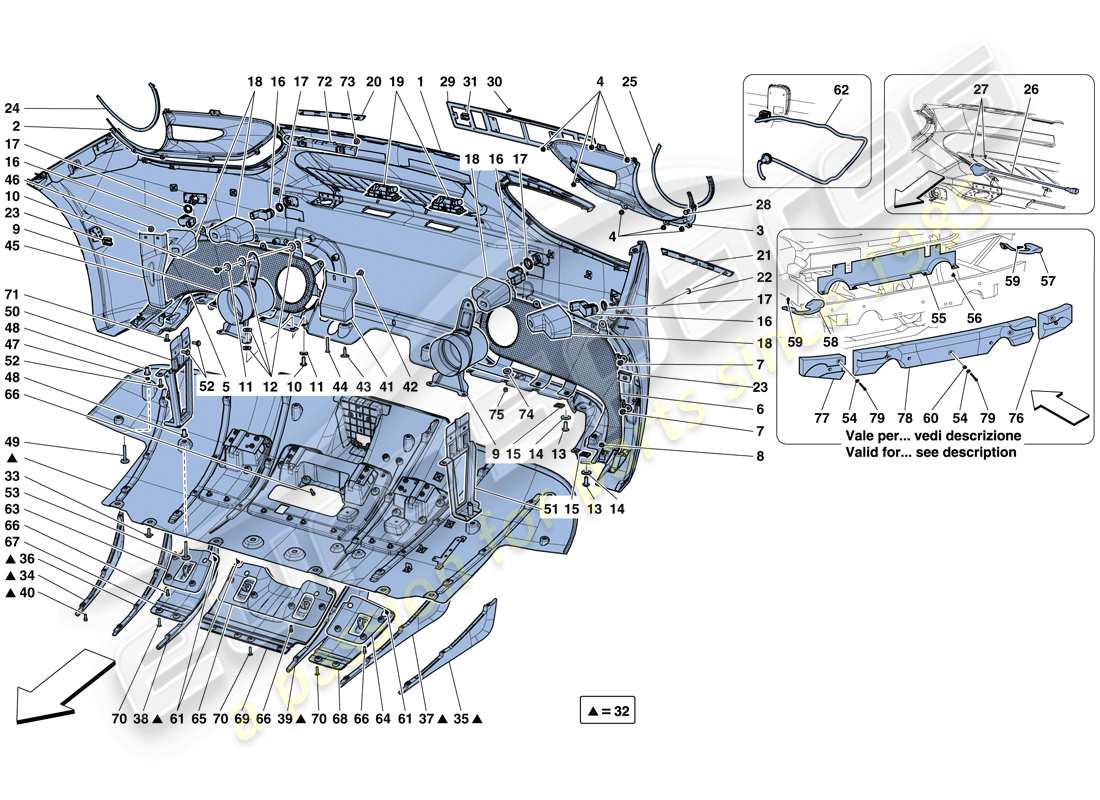 ferrari 488 gtb (rhd) rear bumper parts diagram