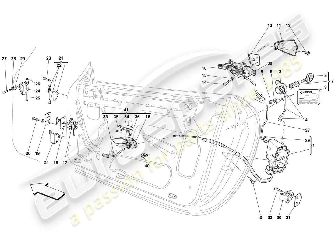 ferrari 612 scaglietti (usa) doors - opening mechanism and hinges part diagram