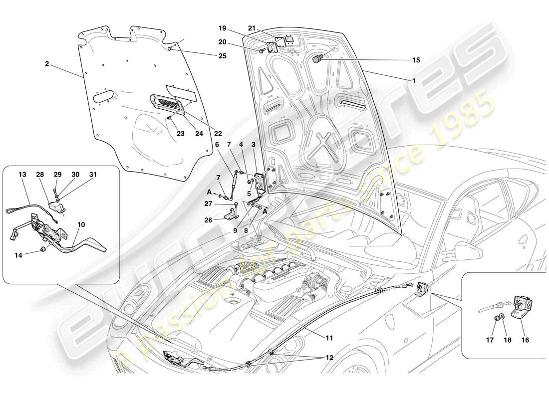 ferrari 599 gtb fiorano (usa) engine compartment lid parts diagram