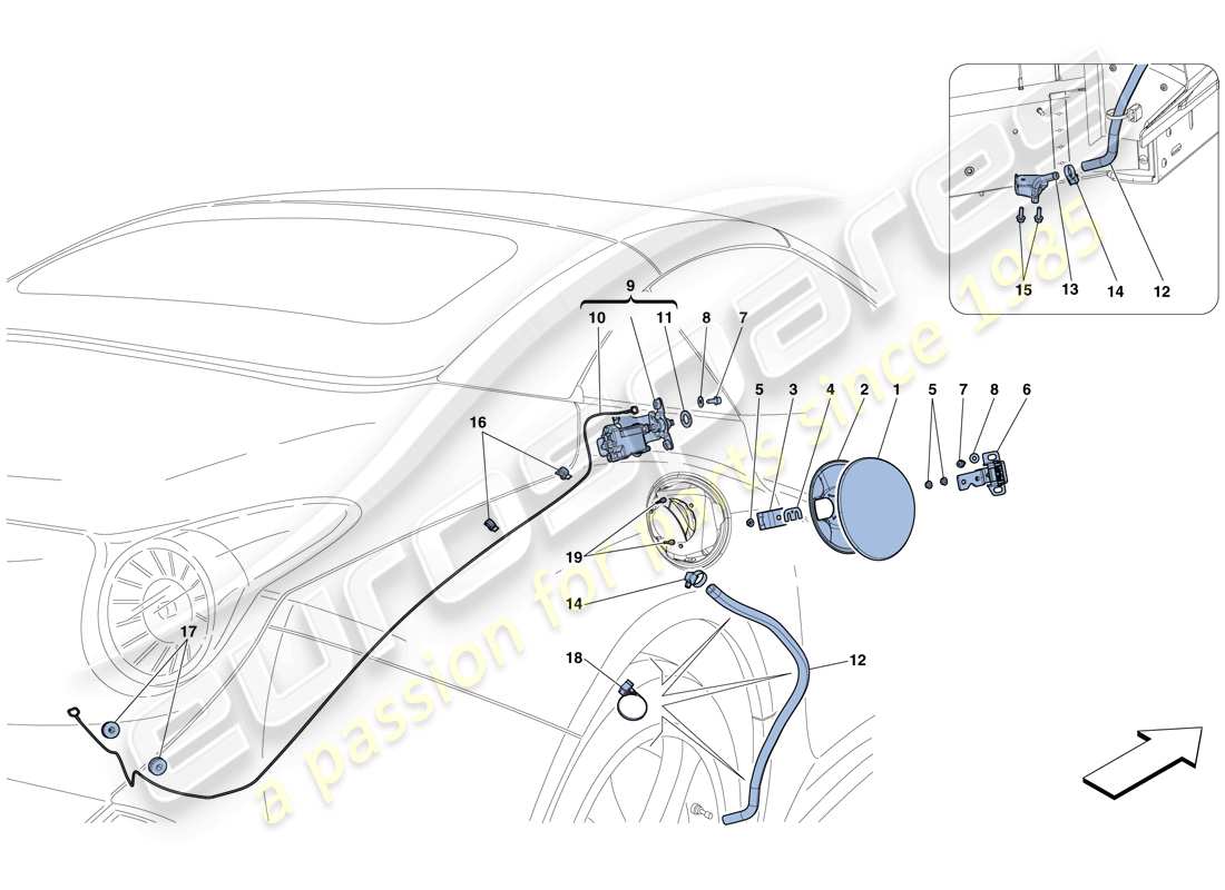 ferrari california t (usa) fuel filler flap and controls parts diagram