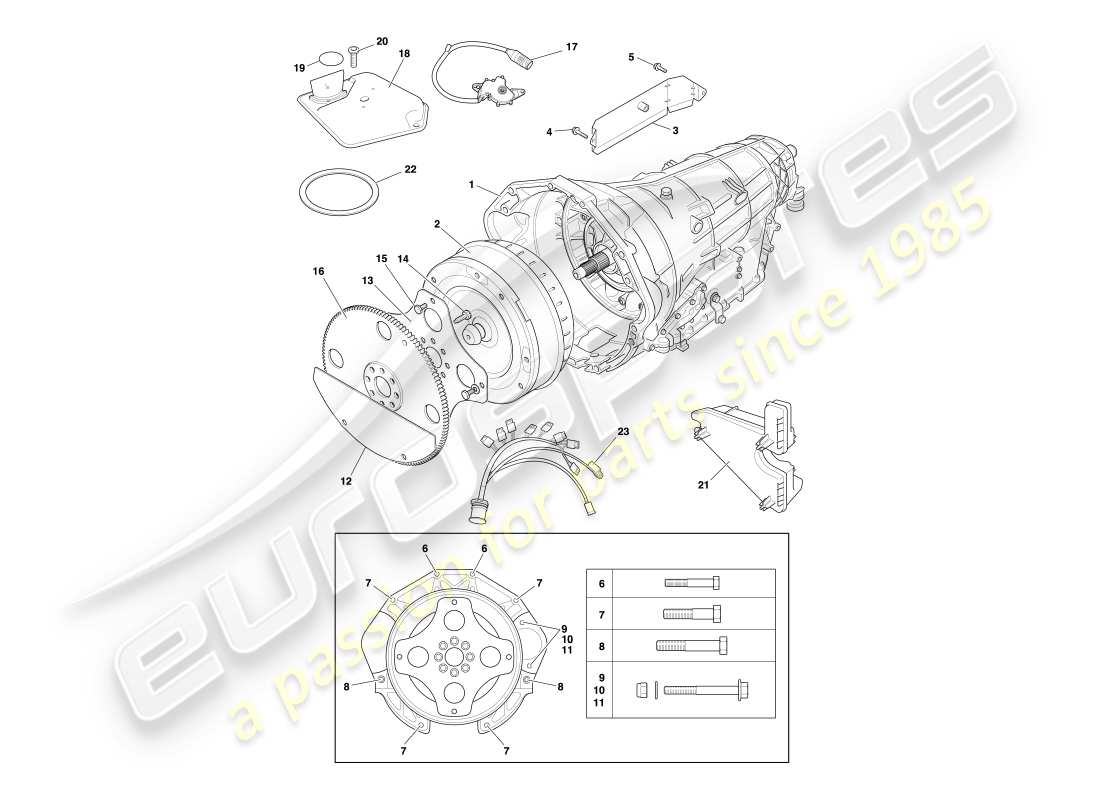 aston martin db7 vantage (1999) automatic transmission, torque convertor part diagram