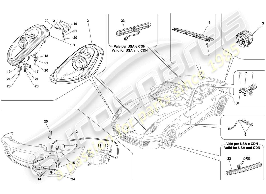 ferrari 599 gtb fiorano (rhd) headlights and taillights parts diagram