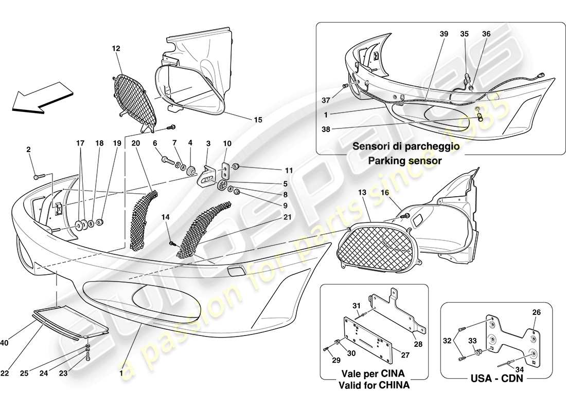 ferrari f430 coupe (usa) front bumper part diagram