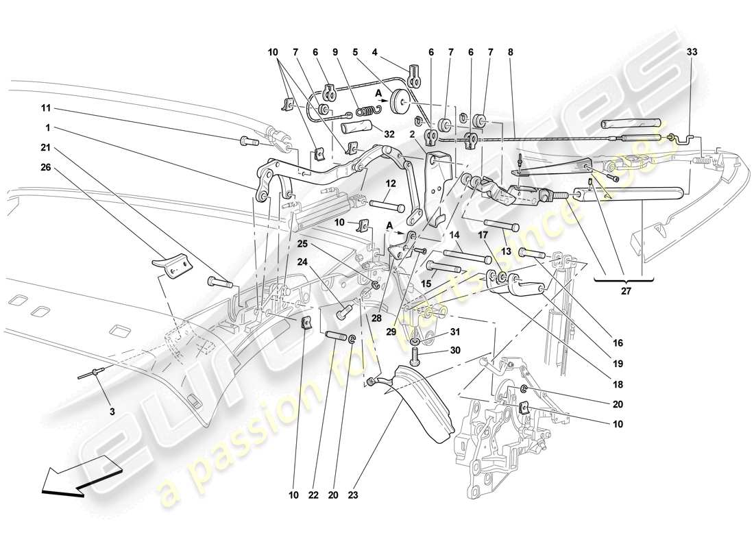 ferrari f430 scuderia spider 16m (rhd) roof kinematics - upper part parts diagram