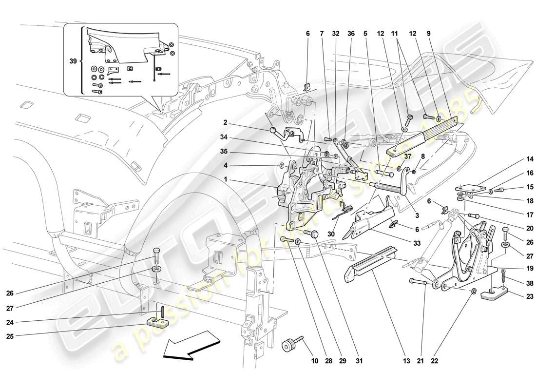 ferrari f430 scuderia spider 16m (europe) roof kinematics - lower part part diagram