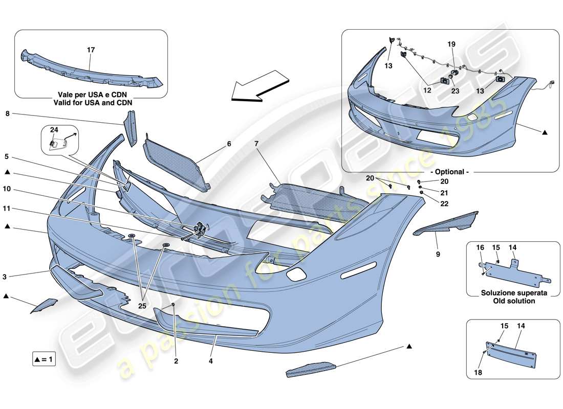 ferrari 458 italia (europe) front bumper parts diagram