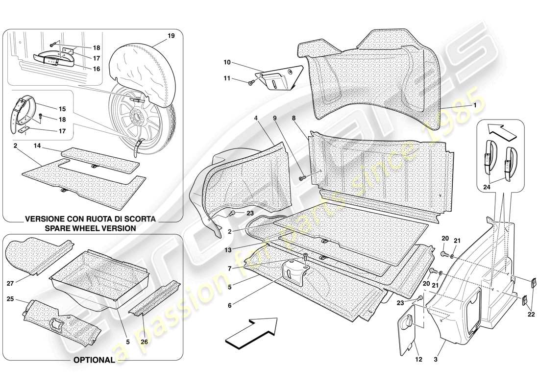 ferrari 599 gtb fiorano (europe) luggage compartment trim parts diagram