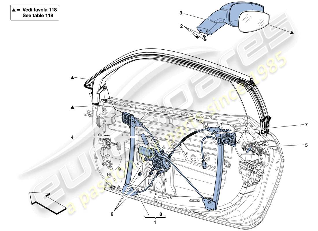 ferrari 458 speciale aperta (usa) doors - power window and rear view mirror parts diagram